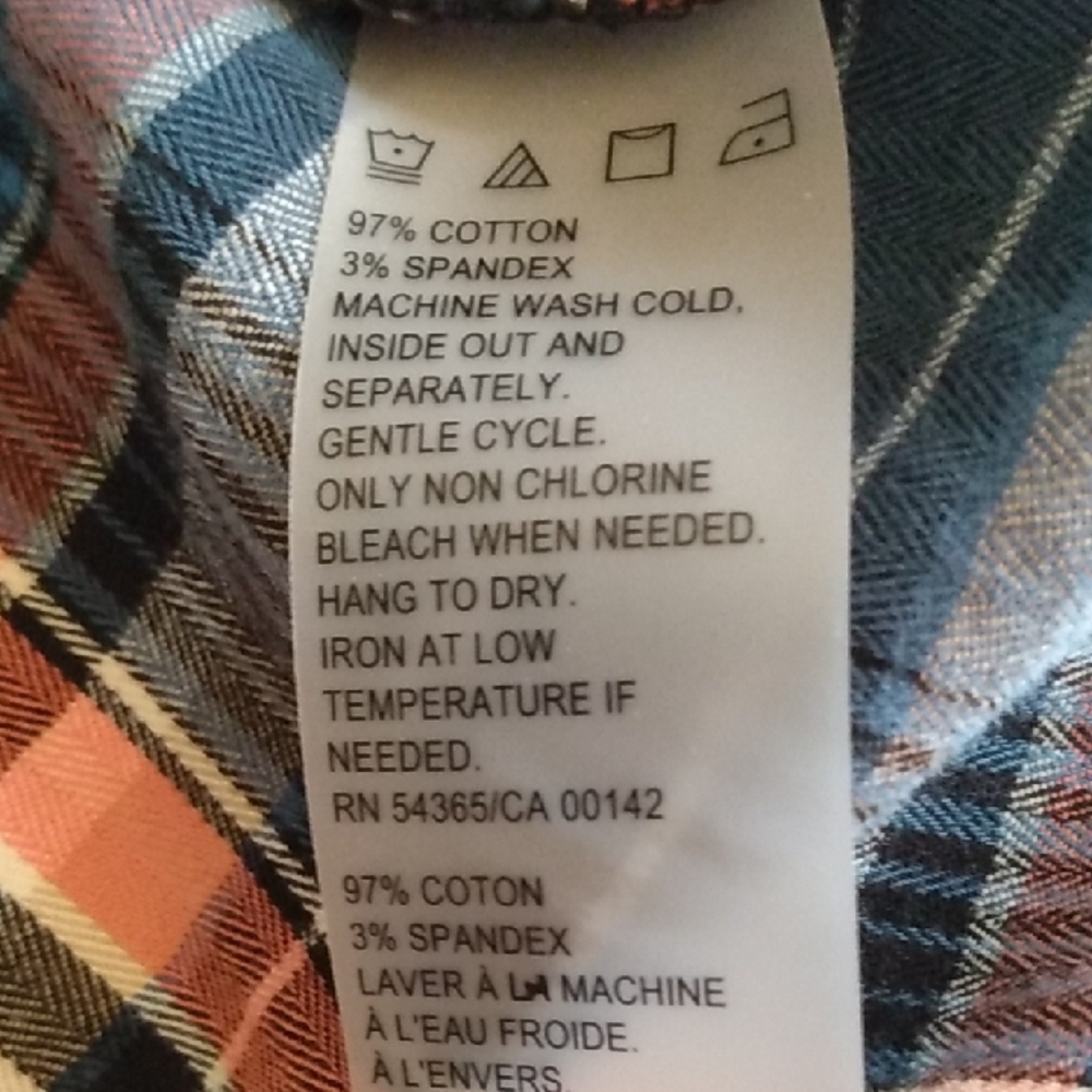 Allison Daley WMNS Blue & Peach Plaid Button-Up Flannel Shirt - Roll Tab Sleeves - Picture 12 of 12